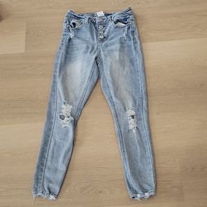 Distressed light wash jeans